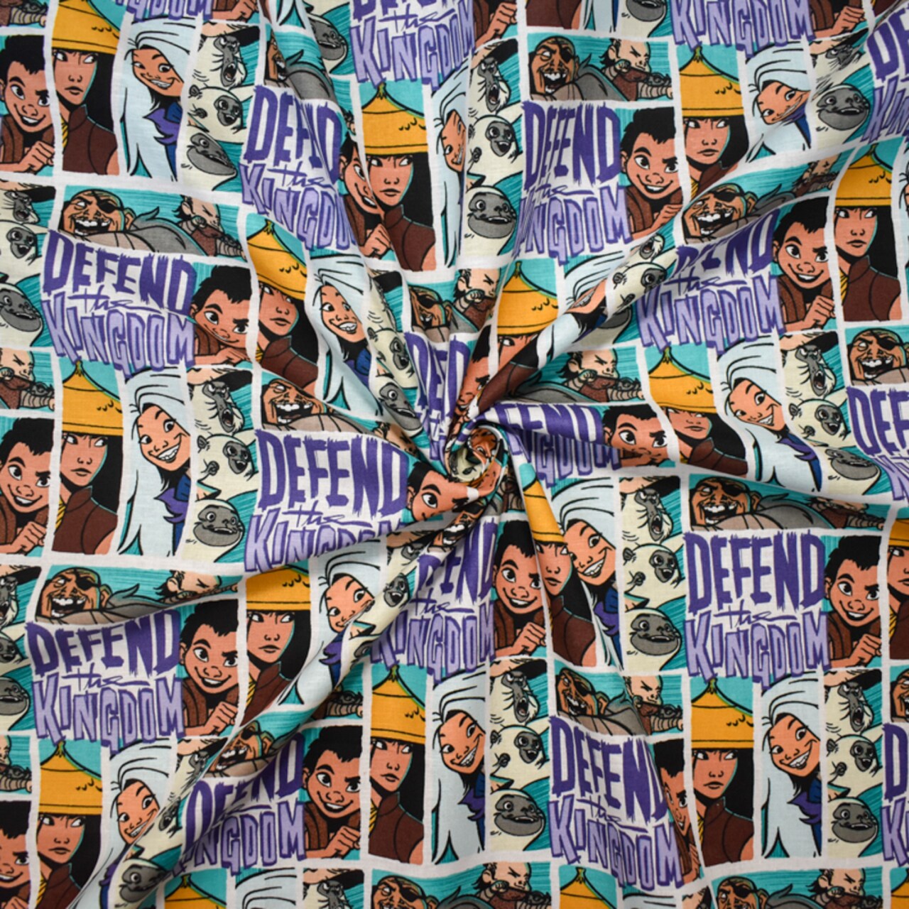 Aqua Teal-Multi Cotton Raya Comic Look Printed Quilting Woven Fabric By the Yard